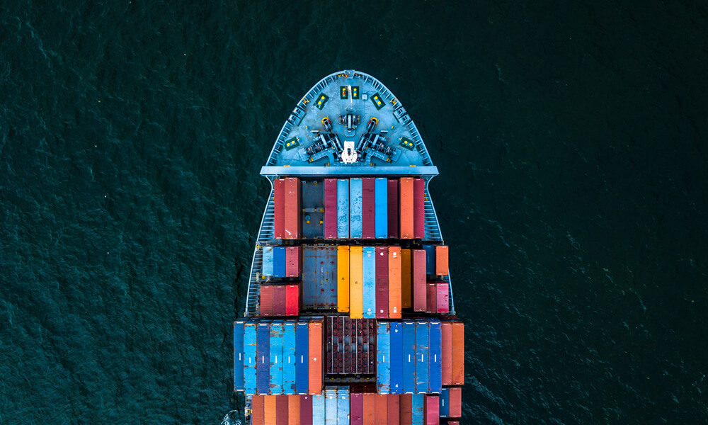 Aerial view of a C-Air Global container ship